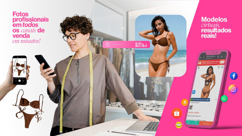 FotoModel interpreta o estilo da sua criação e entrega imagens que falam diretamente ao público-alvo.